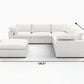 White Linen Blend Modular L Shaped Six Piece Corner Sectional dimensions with modular pieces and measurements.