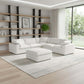 White Linen Blend Modular L Shaped Six Piece Corner Sectional in a bright living room with modern decor.