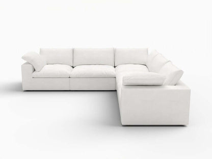 White Linen Blend Modular L Shaped Five Piece Corner Sectional in a minimalist setting, showcasing its versatility and style.
