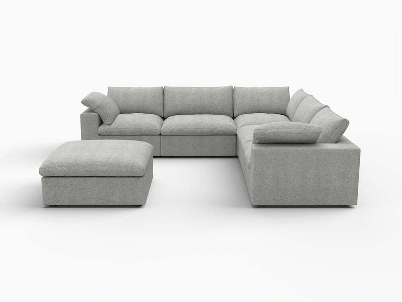 120" Linen Blend Modular L-Shaped 6-Piece Sectional with Ottoman & Storage | Reversible Corner Sectional