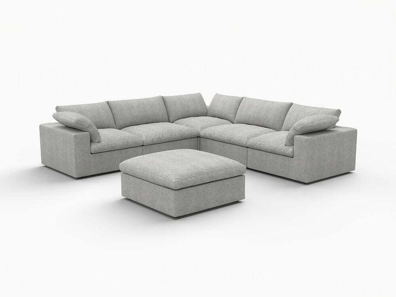 120" Linen Blend Modular L-Shaped 6-Piece Sectional with Ottoman & Storage | Reversible Corner Sectional