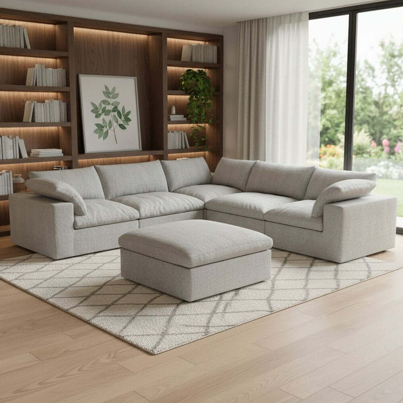 120" Linen Blend Modular L-Shaped 6-Piece Sectional with Ottoman & Storage | Reversible Corner Sectional