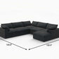 White Linen Blend Modular L Shaped Five Piece Corner Sectional dimensions with labels, showcasing modern sofa design.