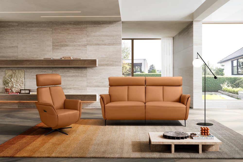 73" Camel Leather Power Reclining Loveseat with USB Port – Modern Leather Sofa