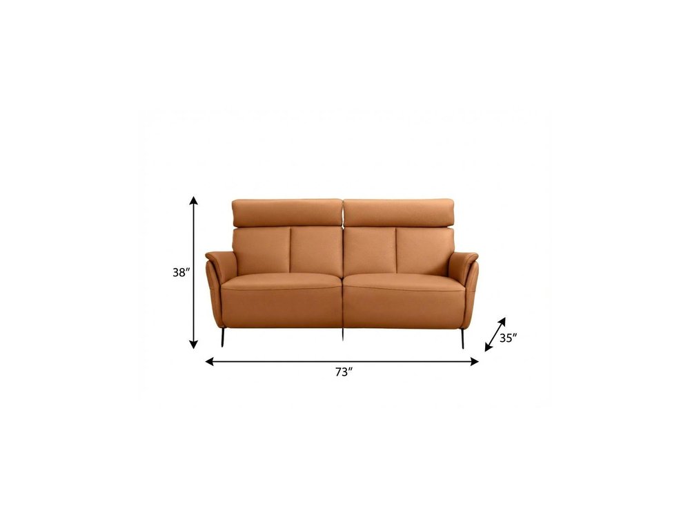 73" Camel Leather Power Reclining Loveseat with USB Port – Modern Leather Sofa