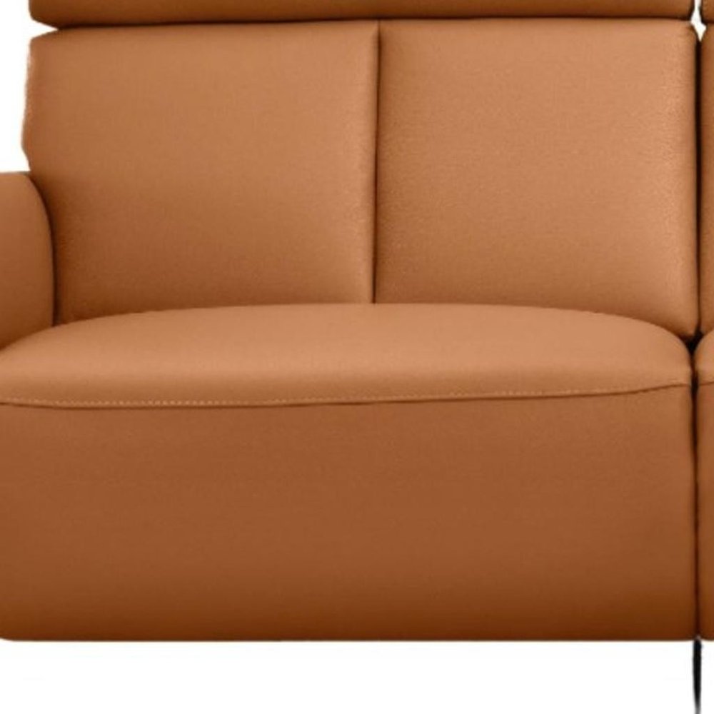 73" Camel Leather Power Reclining Loveseat with USB Port – Modern Leather Sofa
