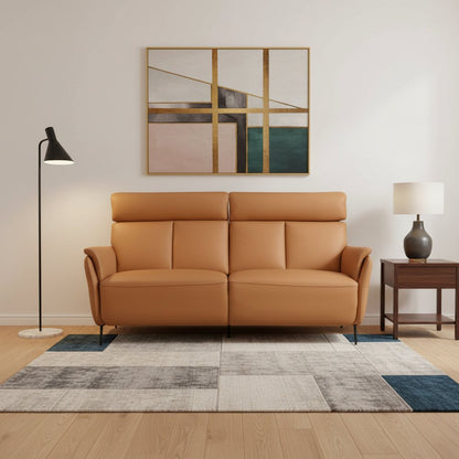 73" Camel Leather Power Reclining Loveseat with USB Port – Modern Leather Sofa