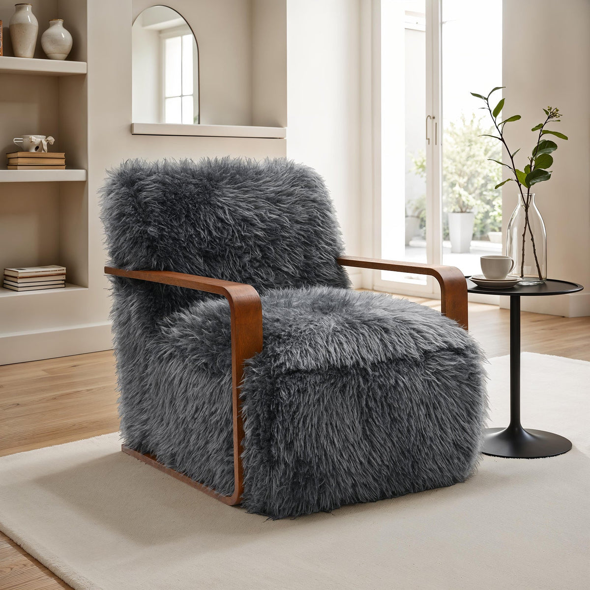 Auden Faux Fur Accent Chair Charcoal Gray