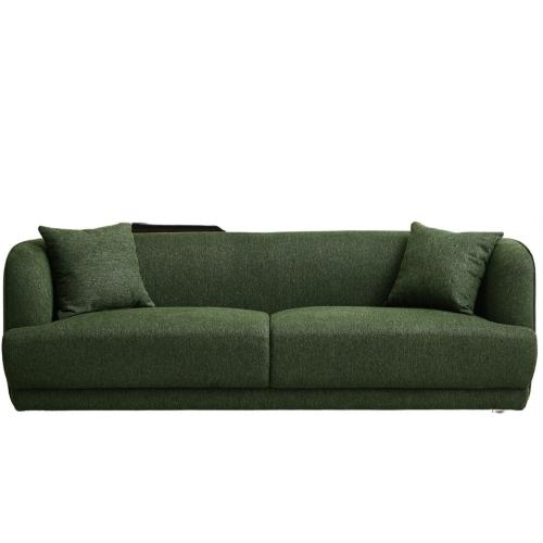 Larisa Minimalist Fabric Sofa 86" – Modern Linen Upholstered Couch (2 Colors) in green upholstery.