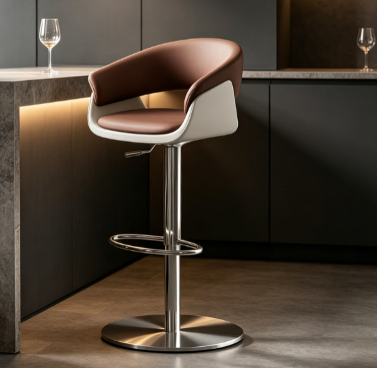 Denby bar stool in brown and white faux leather