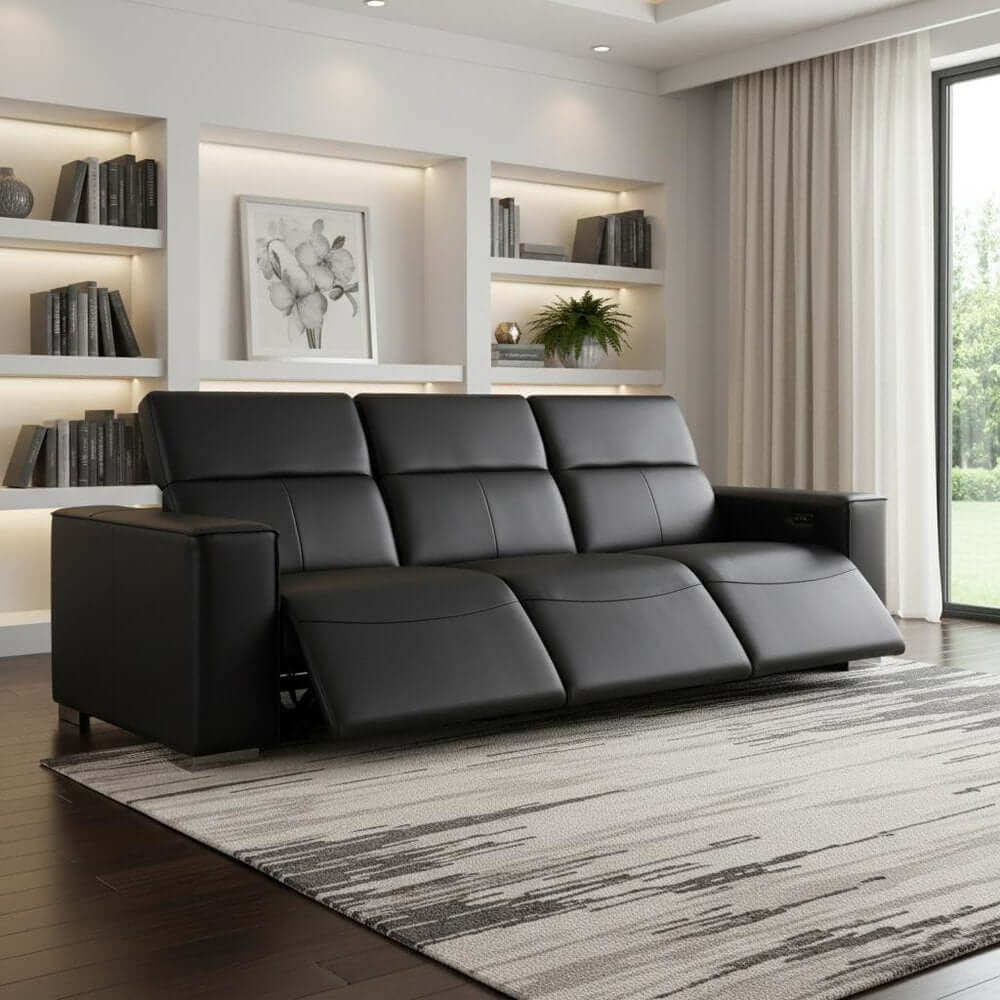 110" Top Grain Leather Power Reclining Sofa with USB Ports (3 Colors)