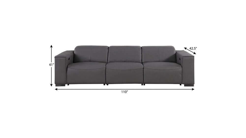 110" Top Grain Leather Power Reclining Sofa with USB Ports (3 Colors)