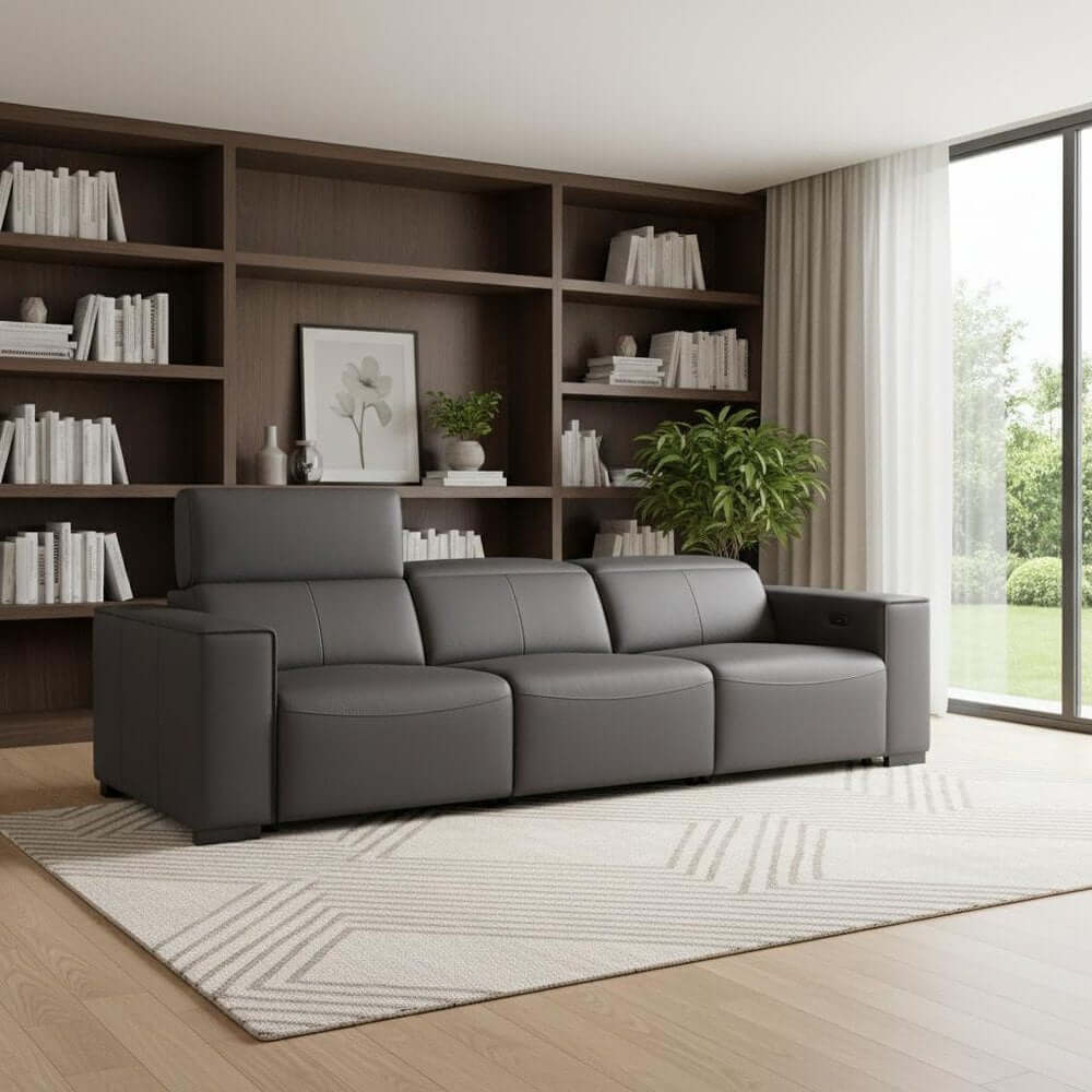 110" Top Grain Leather Power Reclining Sofa with USB Ports (3 Colors)