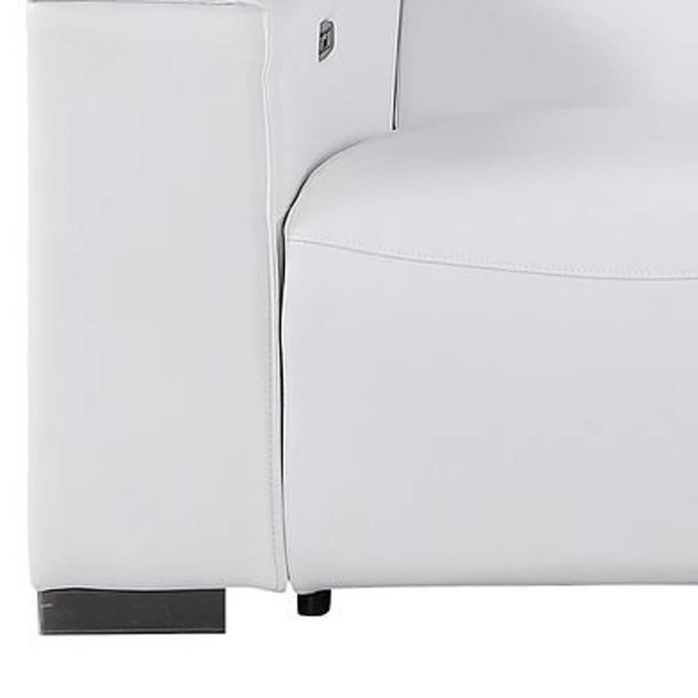 110" Top Grain Leather Power Reclining Sofa with USB Ports (3 Colors) - close-up of light gray leather upholstery.
