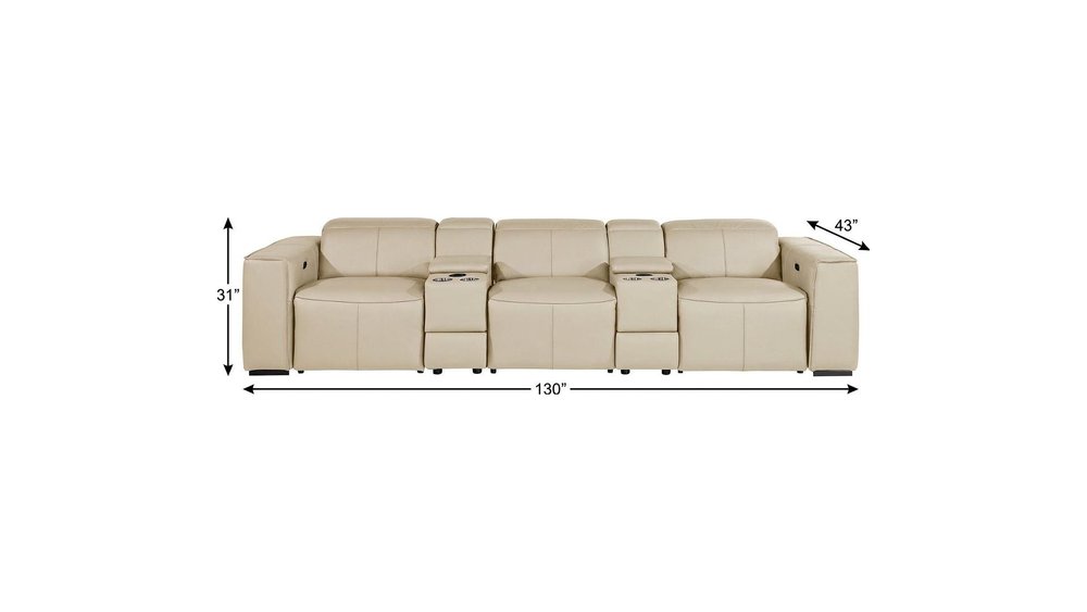 130" Top Grain Leather Power Reclining Sofa with USB & Storage | Modern Oversized Recliner