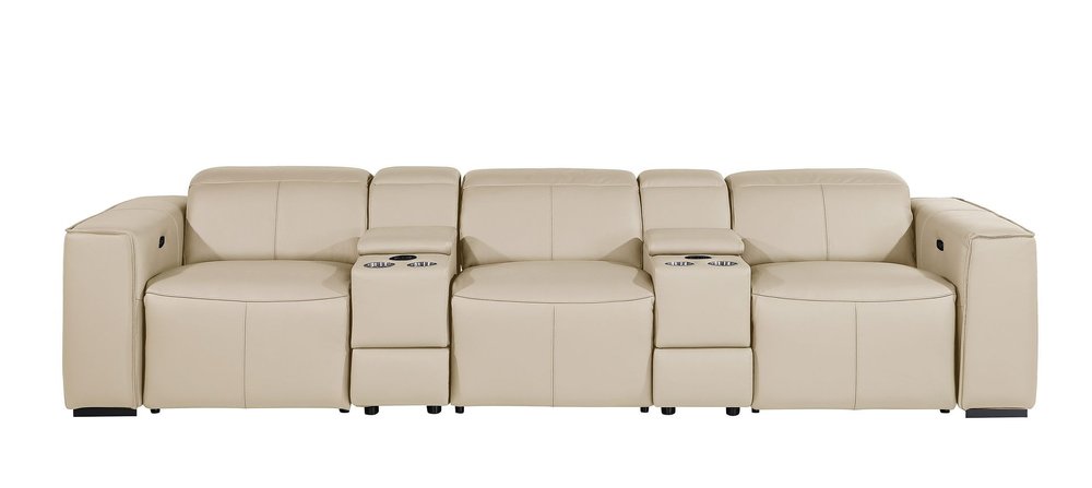 130" Top Grain Leather Power Reclining Sofa with USB & Storage | Modern Oversized Recliner