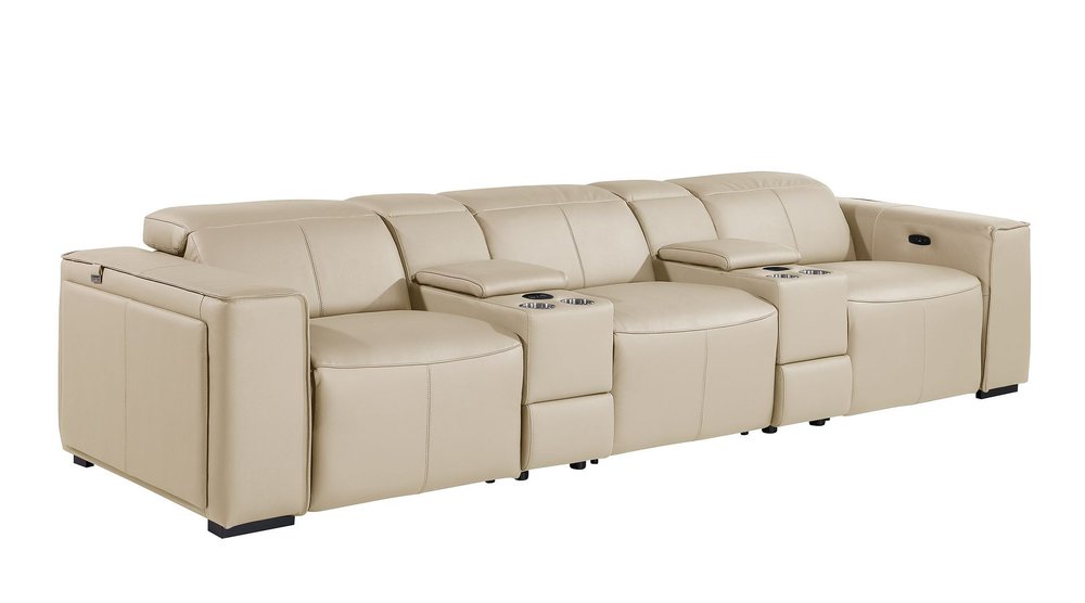 130" Top Grain Leather Power Reclining Sofa with USB & Storage | Modern Oversized Recliner