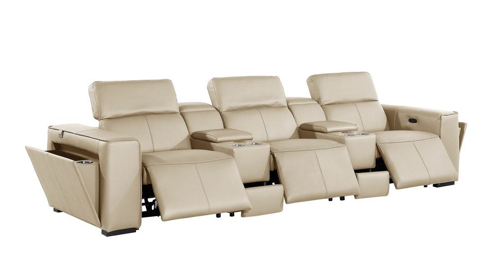 130" Top Grain Leather Power Reclining Sofa with USB & Storage | Modern Oversized Recliner