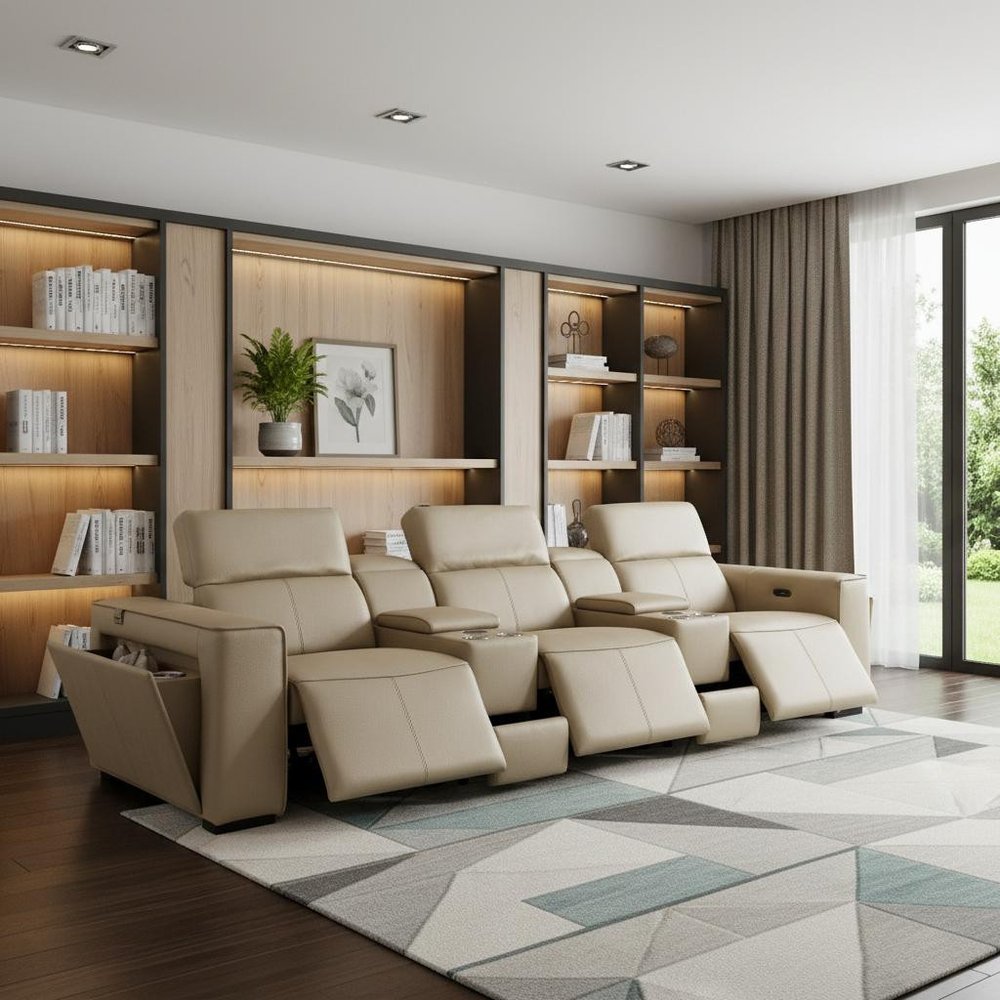 130" Top Grain Leather Power Reclining Sofa with USB & Storage | Modern Oversized Recliner