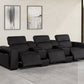 130" Black Top Grain Leather Reclining Metal USB Sofa with plush seating in modern living room setting.