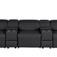 130" Black Top Grain Leather Reclining Metal USB Sofa with cup holders and elegant design.