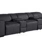 130" Black Top Grain Leather Reclining Metal USB Sofa with cup holders and spacious seating.