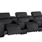 130" Black Top Grain Leather Reclining Metal USB Sofa showcasing sleek design and comfort features.
