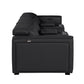 130" Black Top Grain Leather Reclining Metal USB Sofa side view showcasing sleek design and comfortable seating features.