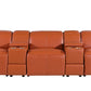 130" Black Top Grain Leather Reclining Metal USB Sofa in a cozy orange color, perfect for luxurious lounging.