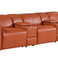 130" Black Top Grain Leather Reclining Metal USB Sofa in luxurious brown leather with cup holders and plush seating.