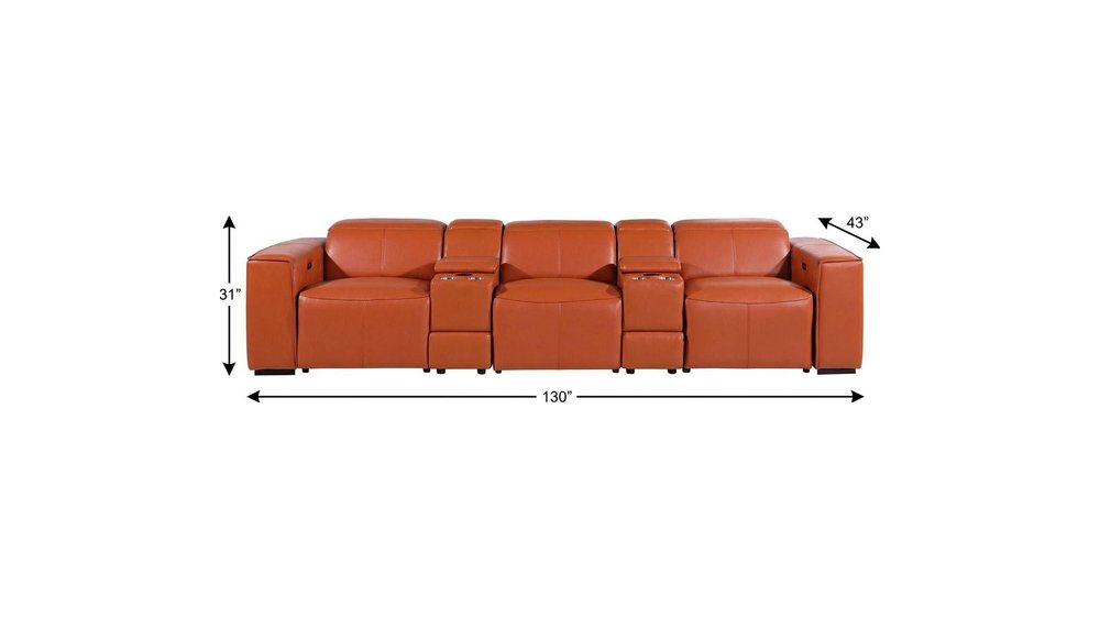 130" Black Top Grain Leather Reclining Metal USB Sofa dimensions with width 130" and height 31".