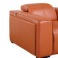 Side view of 130" Black Top Grain Leather Reclining Metal USB Sofa showcasing soft leather and sleek design.