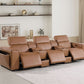 130" Black Top Grain Leather Reclining Metal USB Sofa in a modern living room setting