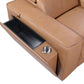 130" Black Top Grain Leather Reclining Metal USB Sofa with built-in storage and cup holder.