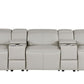 130" Black Top Grain Leather Reclining Metal USB Sofa with plush seating and built-in USB ports.