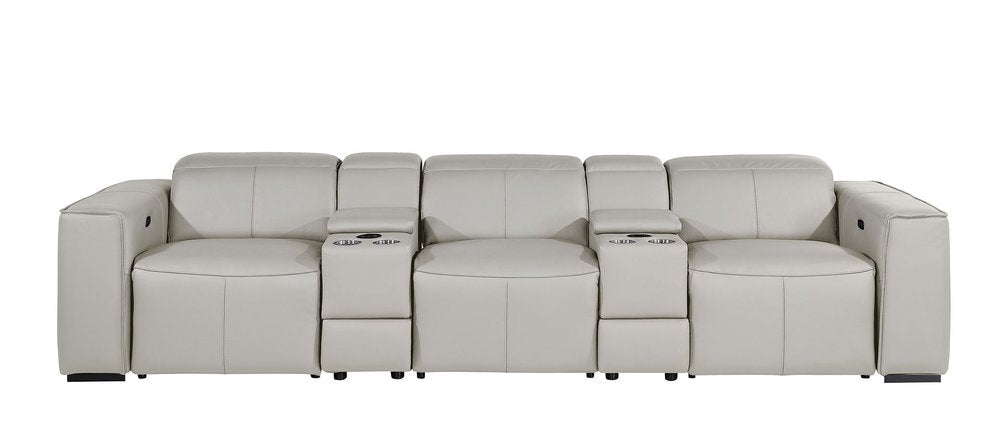 130" Black Top Grain Leather Reclining Metal USB Sofa with plush seating and built-in USB ports.