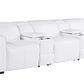 130" Black Top Grain Leather Reclining Metal USB Sofa in sleek white leather with cup holders and modern design.