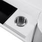Detail of reclining sofa's built-in cup holder, showcasing sleek design and modern functionality.