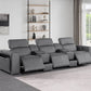 130" Black Top Grain Leather Reclining Metal USB Sofa in modern living room setting with neutral decor.