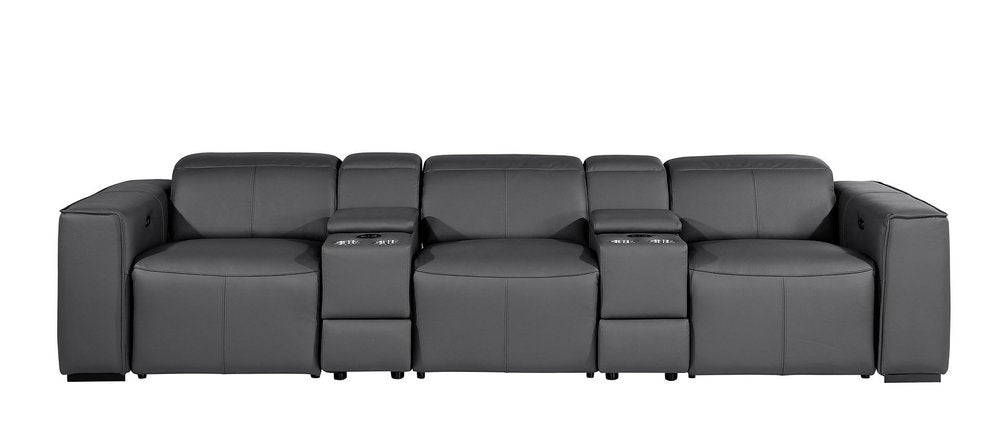 130" Black Top Grain Leather Reclining Metal USB Sofa in a stylish, modern design with built-in USB charging ports.