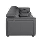 Side view of 130" Black Top Grain Leather Reclining Metal USB Sofa showcasing sleek design and functional features.