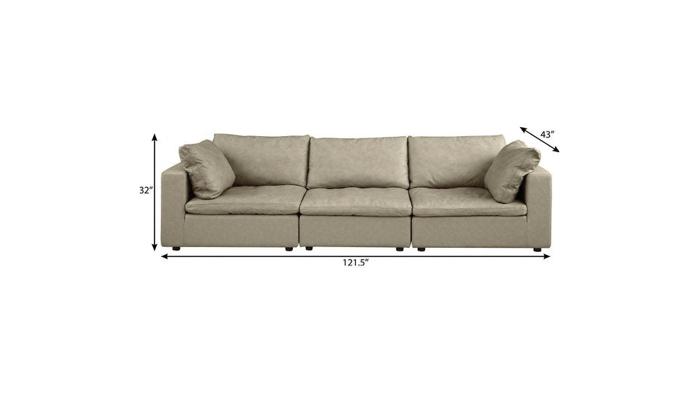 122" Beige Top Grain Leather Reclining Solid Wood Sofa dimensions and design showcase superior comfort and elegance.
