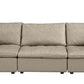 122" Beige Top Grain Leather Reclining Solid Wood Sofa showcasing luxurious comfort and elegant design