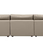 122" Beige Top Grain Leather Reclining Solid Wood Sofa with cushions and a stylish design.