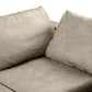 Close-up of fabric on 122" Beige Top Grain Leather Reclining Solid Wood Sofa with soft cushions.