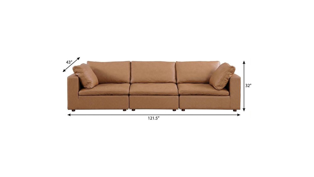 122" Beige Top Grain Leather Reclining Solid Wood Sofa in a stylish, modern design with comfortable cushions.
