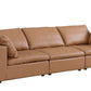 122" Beige Top Grain Leather Reclining Solid Wood Sofa with plush cushions and sleek design.