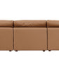 122" Beige Top Grain Leather Reclining Solid Wood Sofa side view showcasing soft leather and modern design.