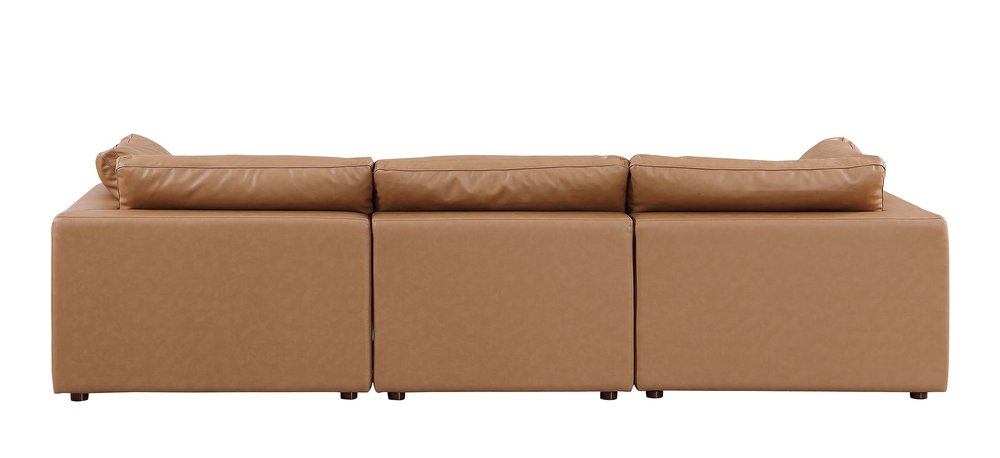 122" Beige Top Grain Leather Reclining Solid Wood Sofa side view showcasing soft leather and modern design.