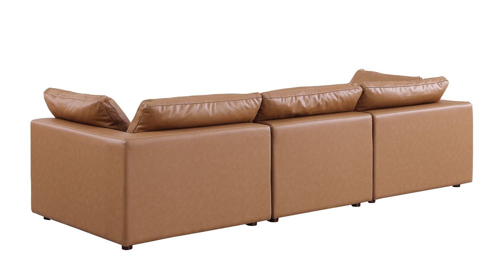 122" Beige Top Grain Leather Reclining Solid Wood Sofa with plush cushions and elegant design.